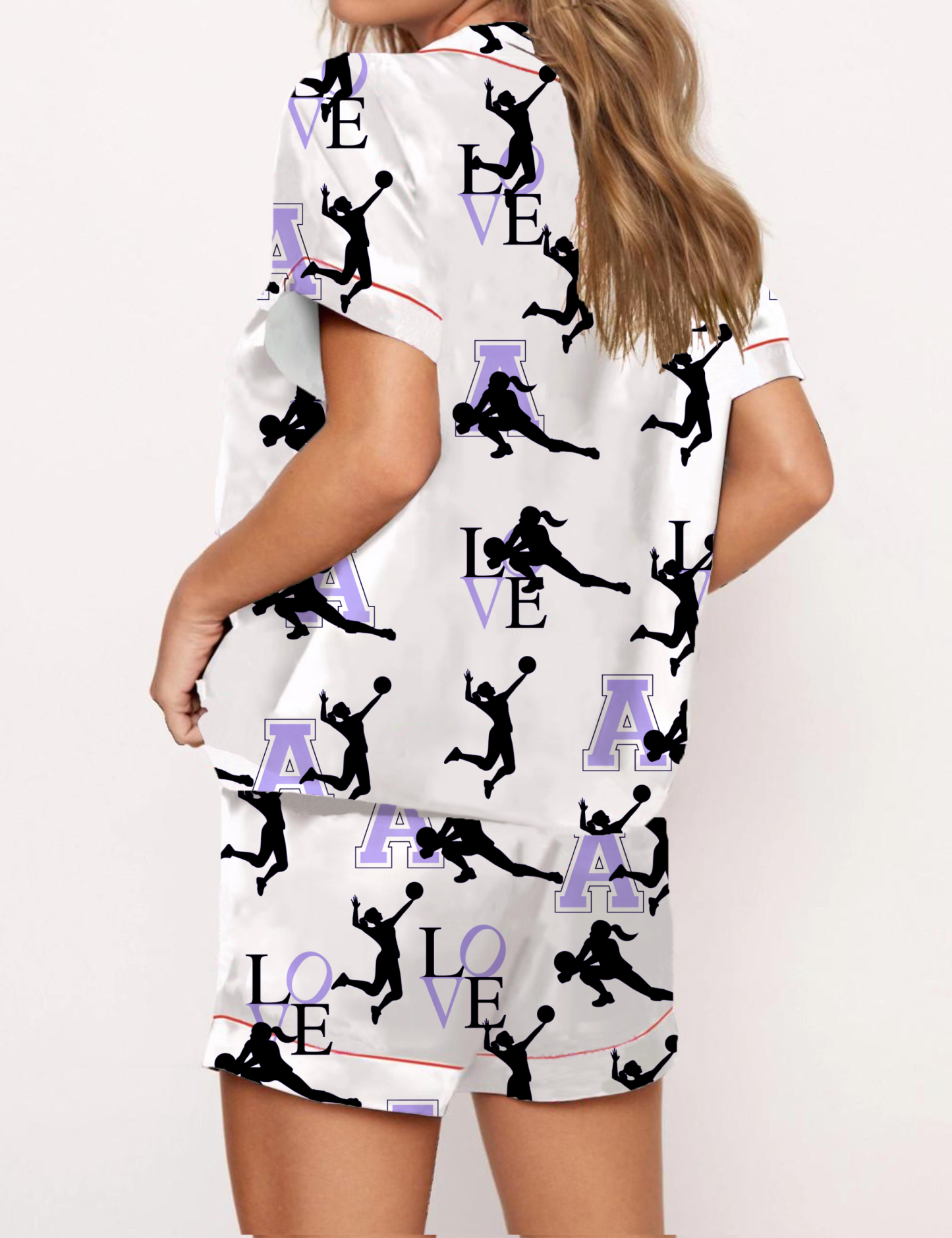 Love Volleyball Silky Satin Pajama Short Set For Women