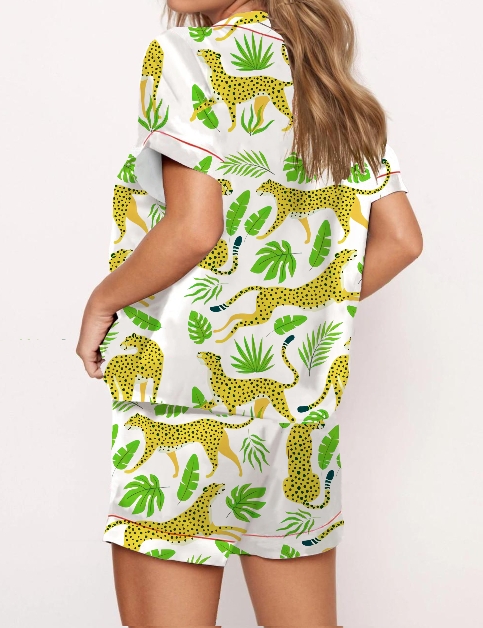 Cheetah Silky Satin Pajama Short Set For Women