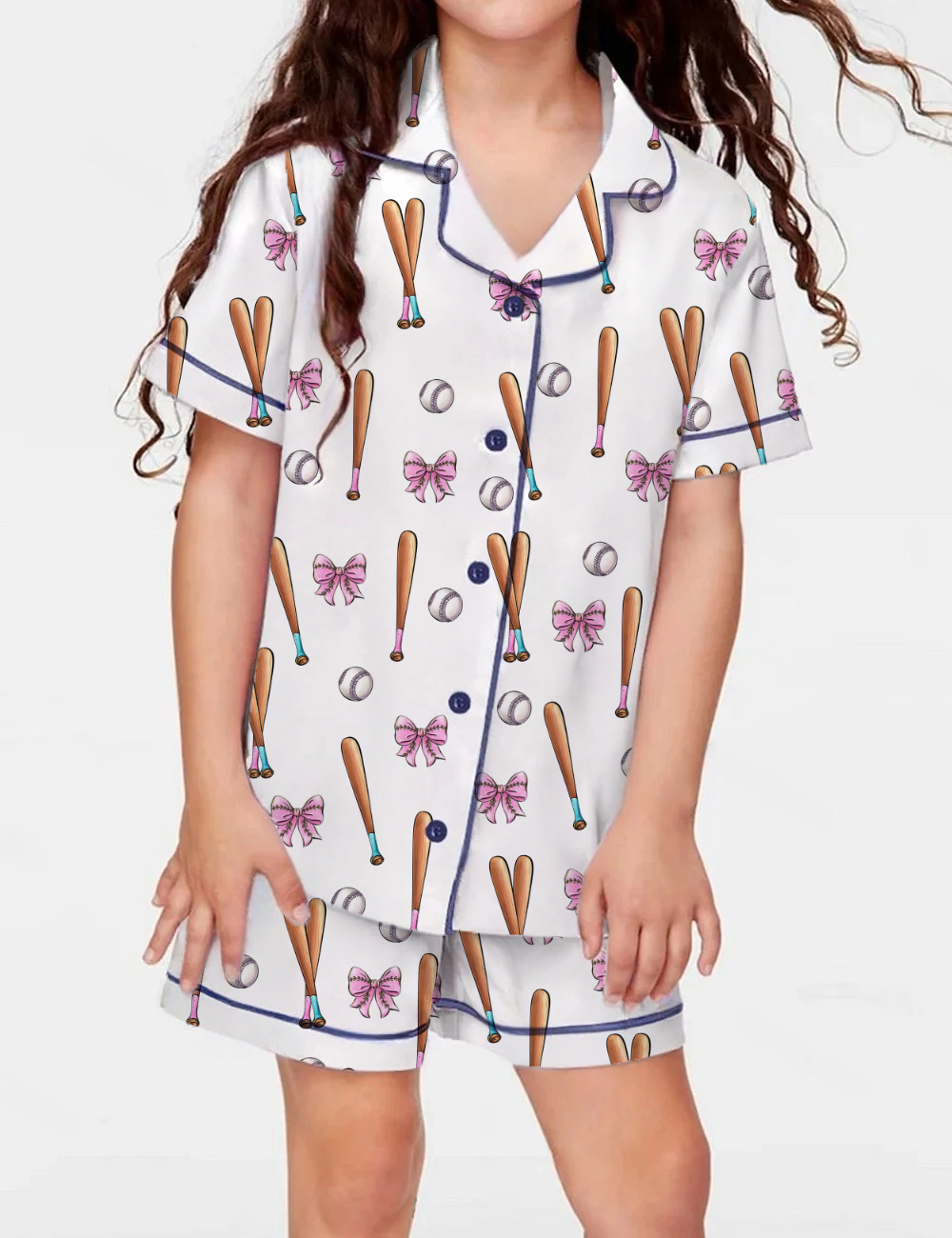 Coquette Baseball Kid's Short Sleeve Silky Satin Pajama Set