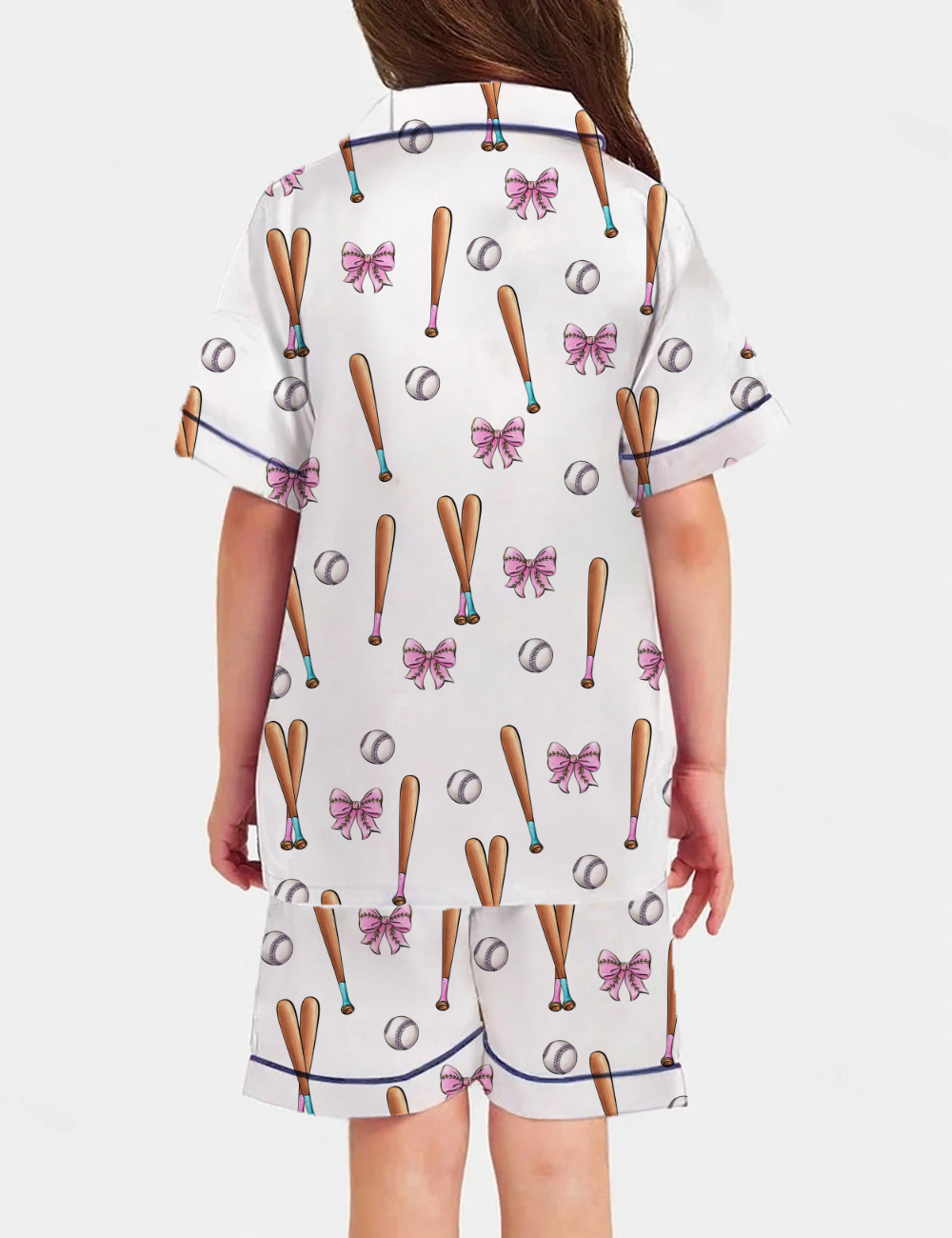 Coquette Baseball Kid's Short Sleeve Silky Satin Pajama Set