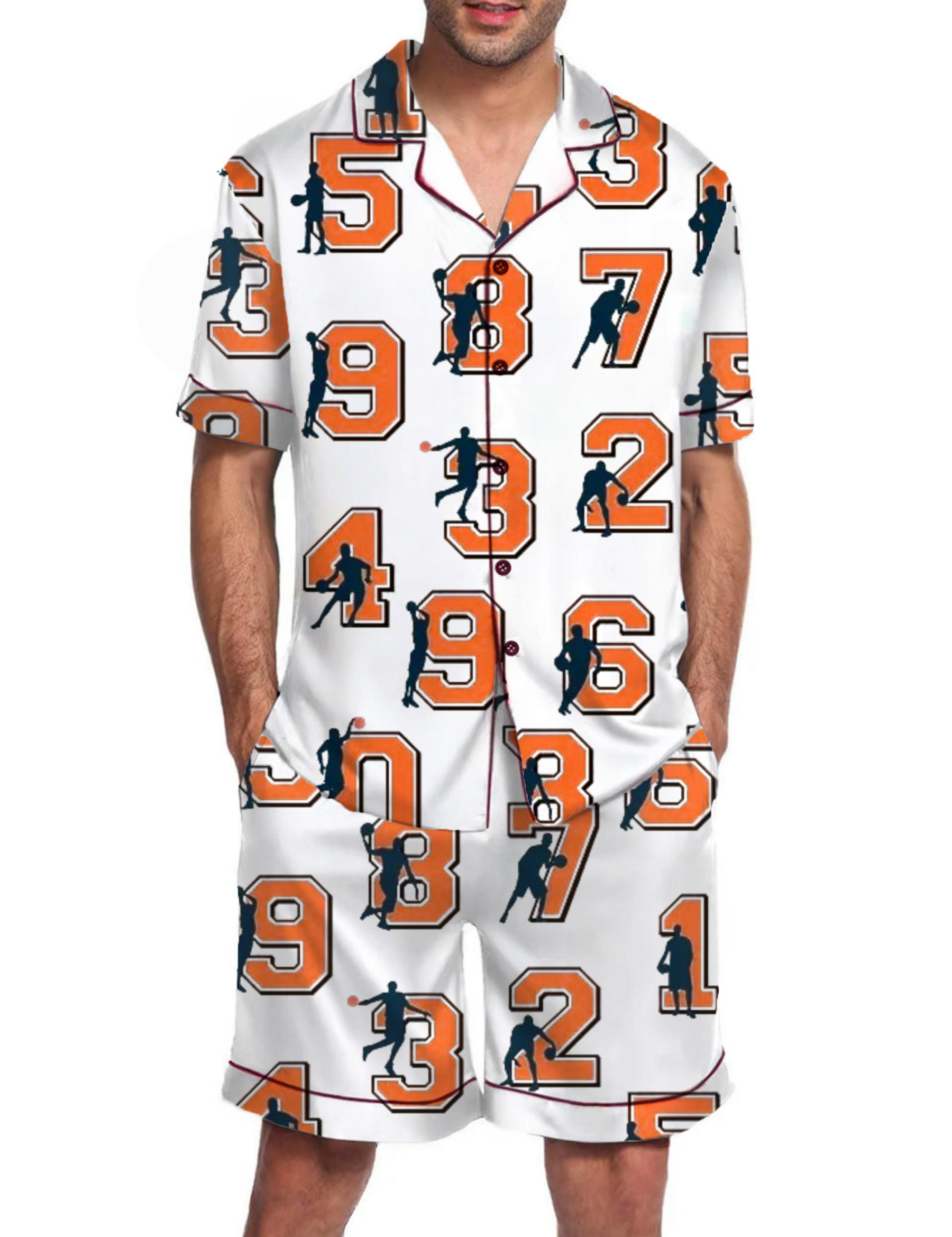 Basketball  Numbers Silky Satin Pajama Short Set For Man