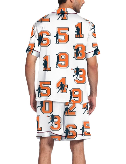 Basketball  Numbers Silky Satin Pajama Short Set For Man