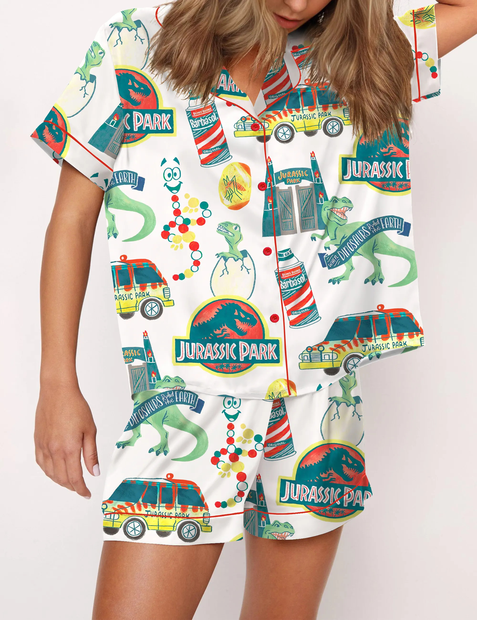Jurassic Dinosaur Park Satin Pajama Set For Women