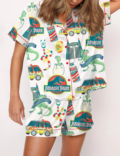 Jurassic Dinosaur Park Satin Pajama Set For Women