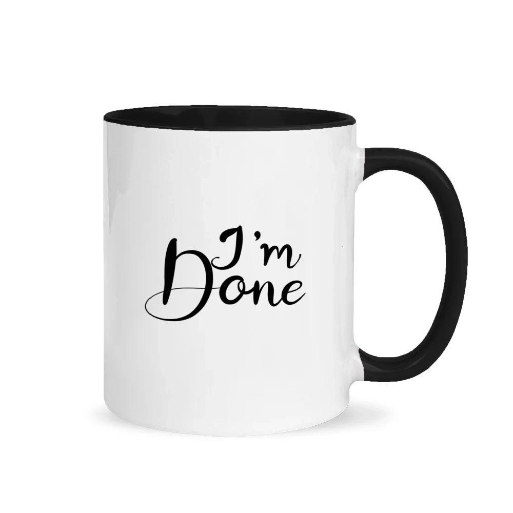 Personalized Cartoon Back Image Girl Coffee Cup Ceramic Mug with Text “I‘m Done” Graduation Souvenir Birthday Gift for Women