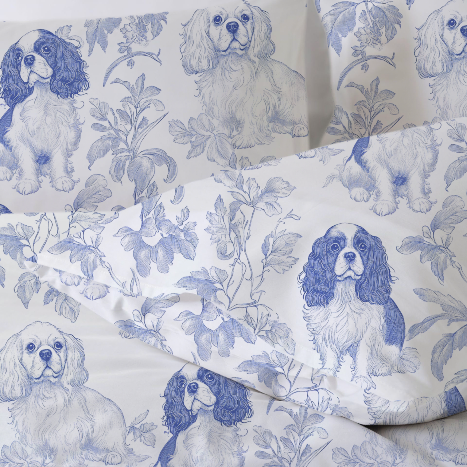Cavalier King Charles Toile 100% Cotton Duvet Cover Set  King Twin Comforter Queen Bedding for Guest Room Toile de Jouy with Hidden Zipper Closure 3Pcs