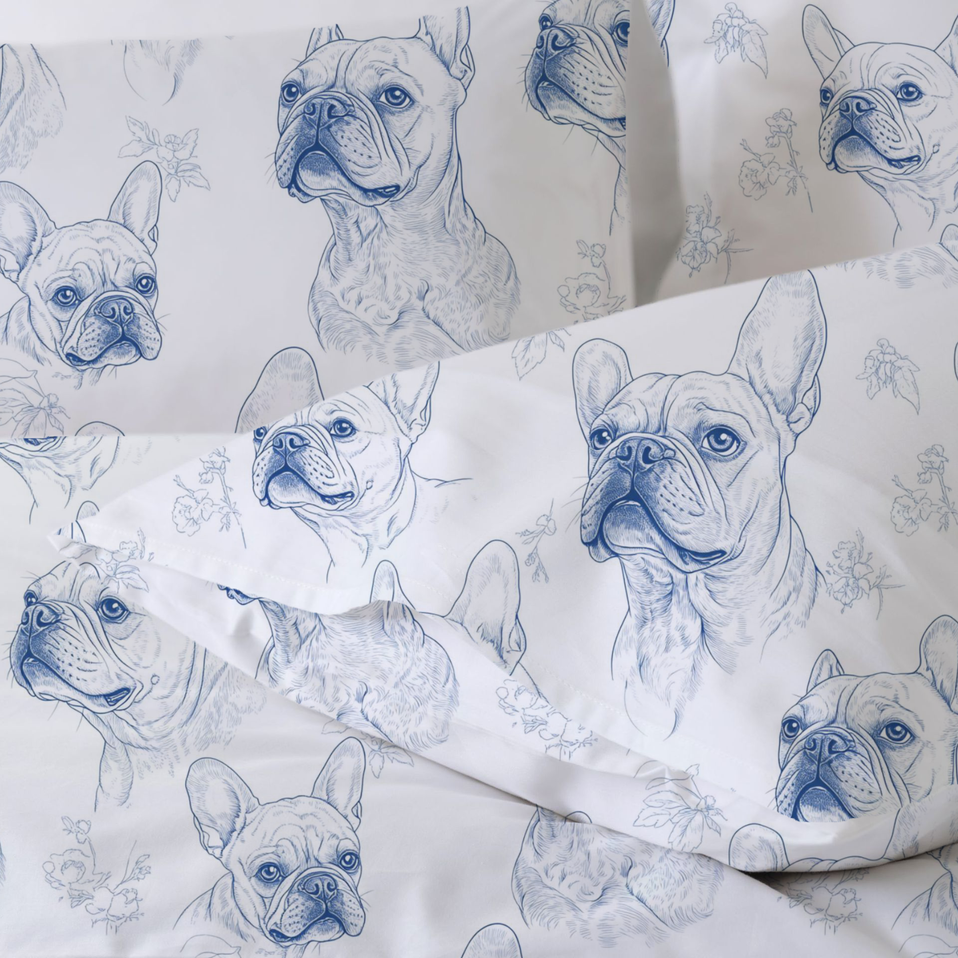French Bulldogs Toile 100% Cotton Duvet Cover Set  King Twin Comforter Queen Bedding for Guest Room with Hidden Zipper Closure 3Pcs