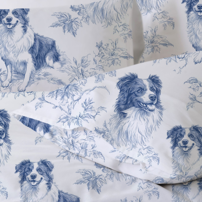Border Collie Toile 100% Cotton Duvet Cover Set  King Twin Comforter Queen Bedding for Guest Room Toile de Jouy with Hidden Zipper Closure 3Pcs