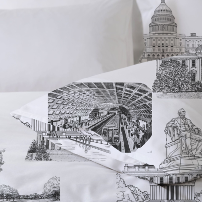 Washington DC Toile 100% Cotton Duvet Cover Set  King Twin Comforter Queen Bedding for Guest Room with Hidden Zipper Closure 3Pcs
