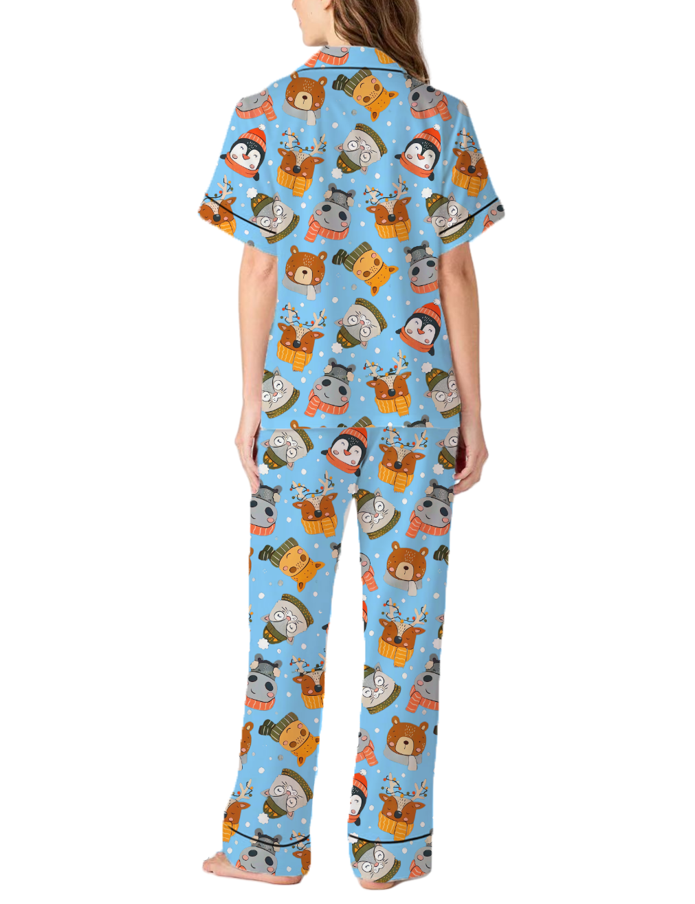 Christmas Cartoon Animals Satin Pajama Pants Set For Women
