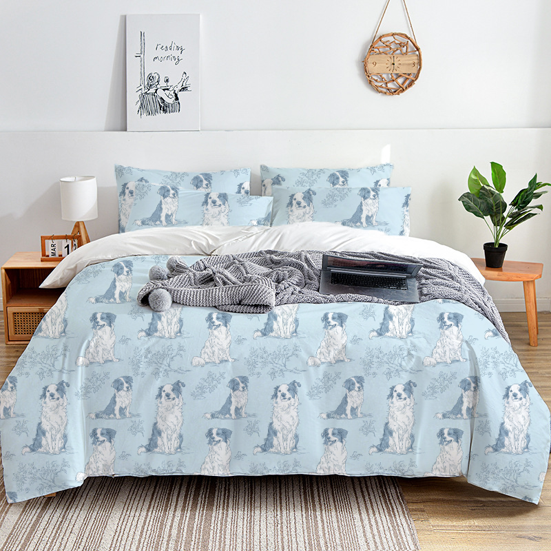 Border Collie Toile 100% Cotton Duvet Cover Set  King Twin Comforter Queen Bedding for Guest Room Toile de Jouy with Hidden Zipper Closure 3Pcs