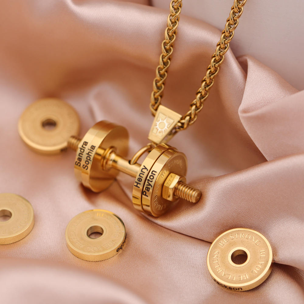Custom Man Dumbbell Family Member's Name Necklace