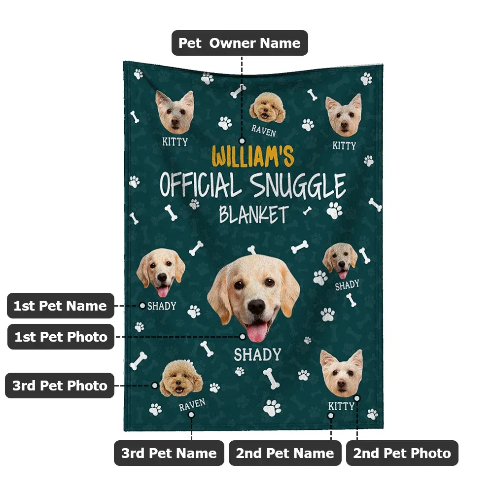 Personalized Multicolor Official Snuggle Dog Cat Photo Paw Print Soft Throw Blanket with Name Home Decor Birthday Christmas Gift for Pet Lovers