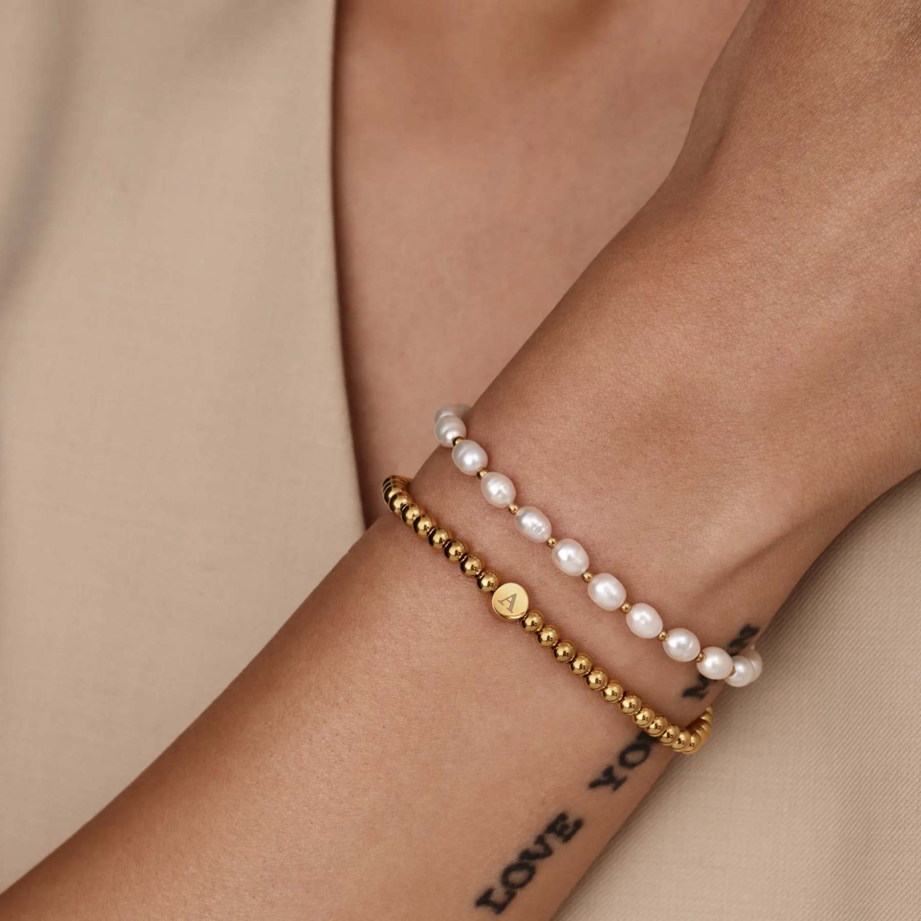 Engraved Initial Beaded Bracelet