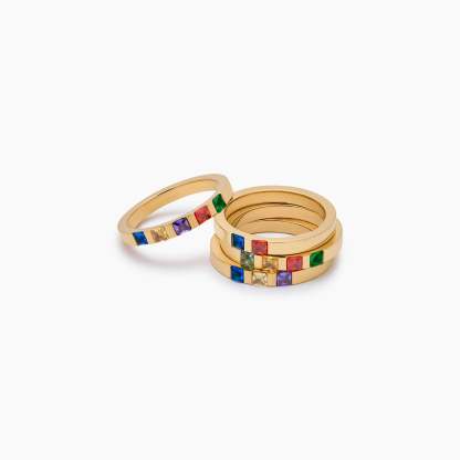 Princess Cut Birthstone Band Ring