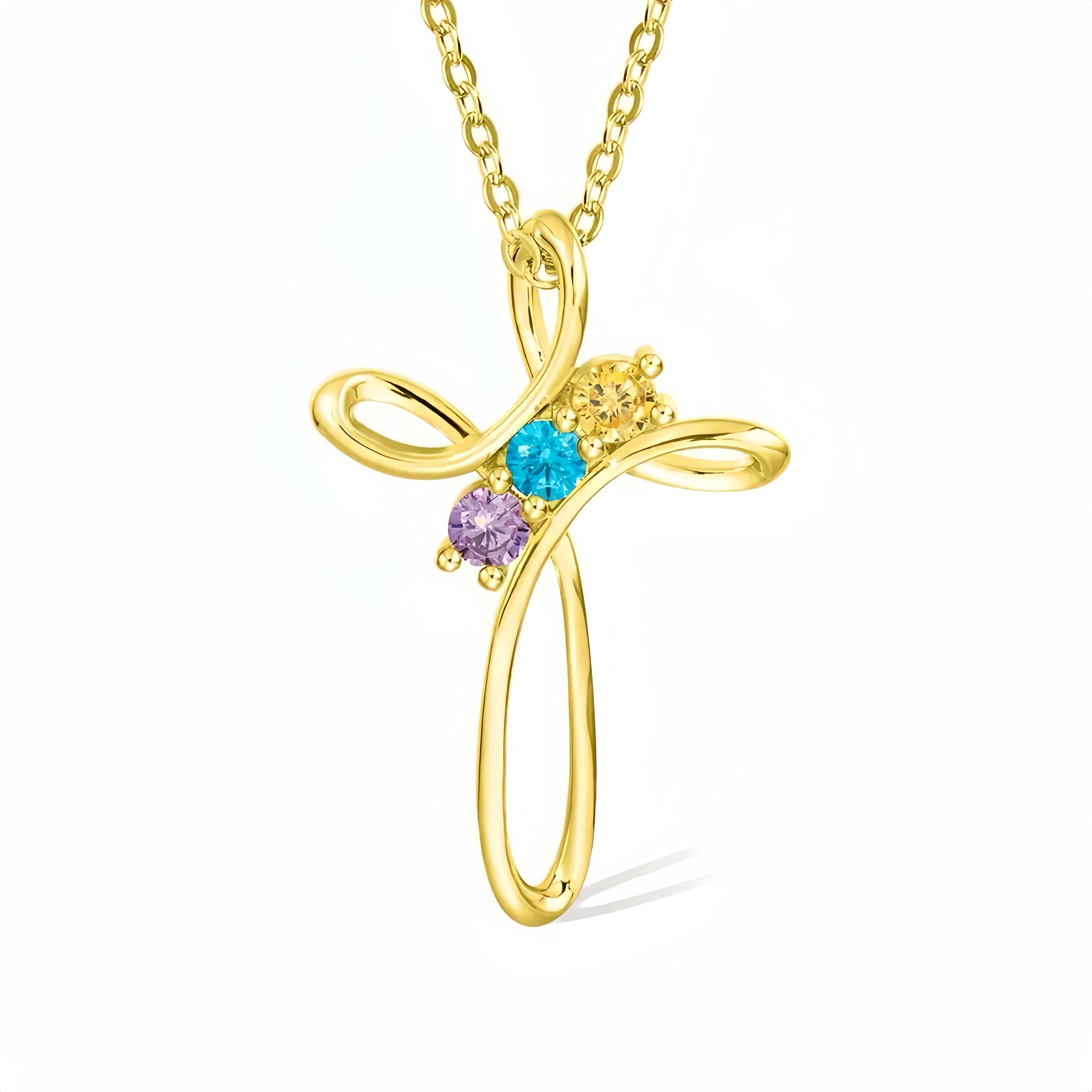 1-7 Birthstone Mother's Day Cross Necklace