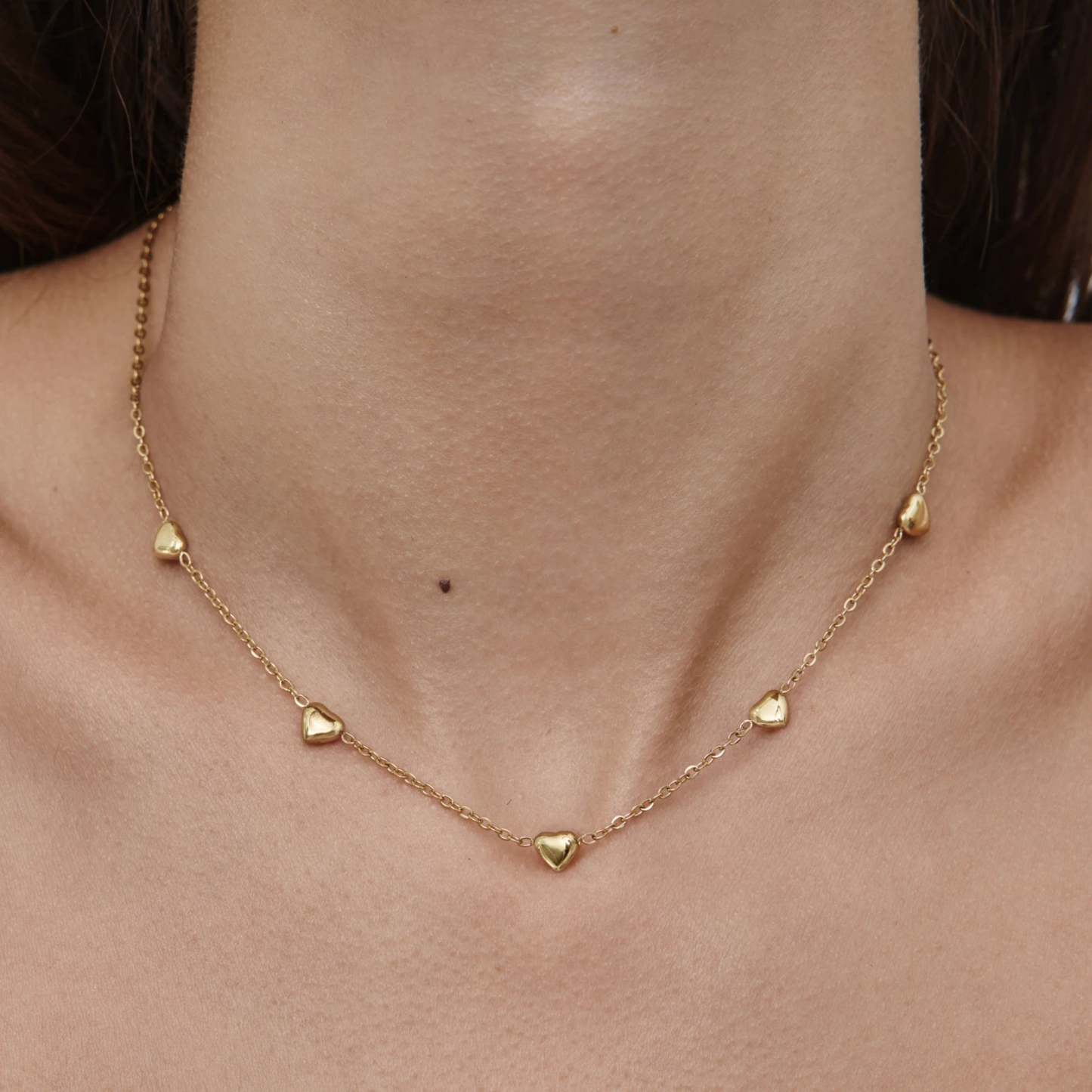 Puffed Heart Station Necklace