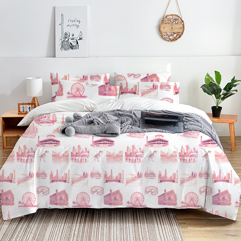 Chicago Toile 100% Cotton Duvet Cover Set  King Twin Comforter Queen Bedding for Guest Room Toile de Jouy with Hidden Zipper Closure 3Pcs
