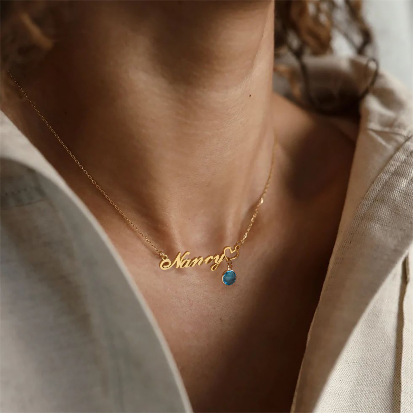 Personalized Minimalism Heart Birthstone Name Necklace Birthday Anniversary Gift for Women