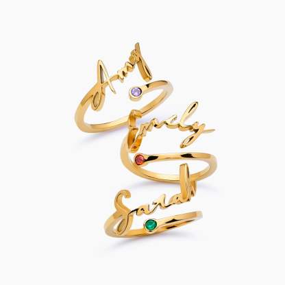 Signature Name And Birthstone Ring