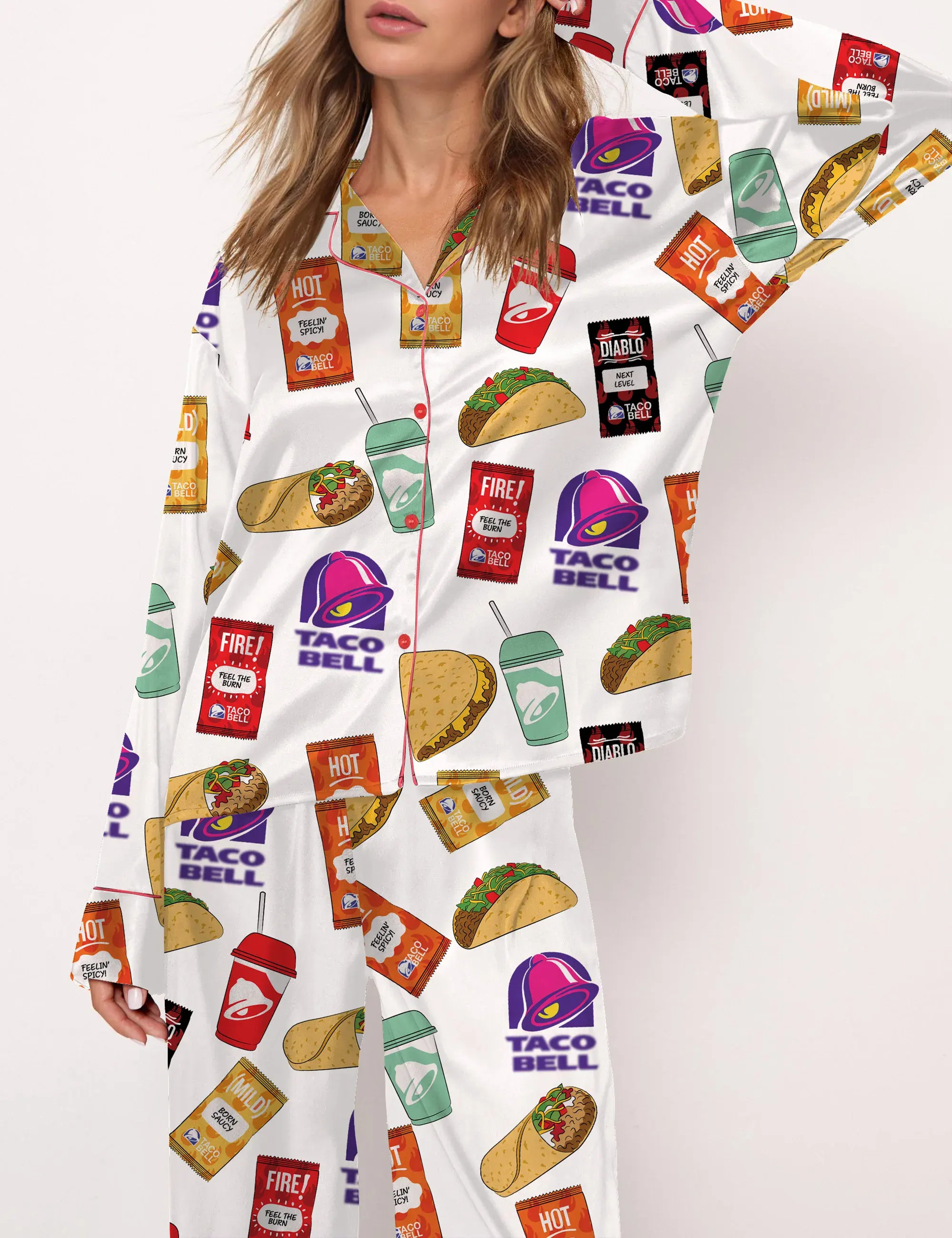 Fast Food Print Pajama Set For Women