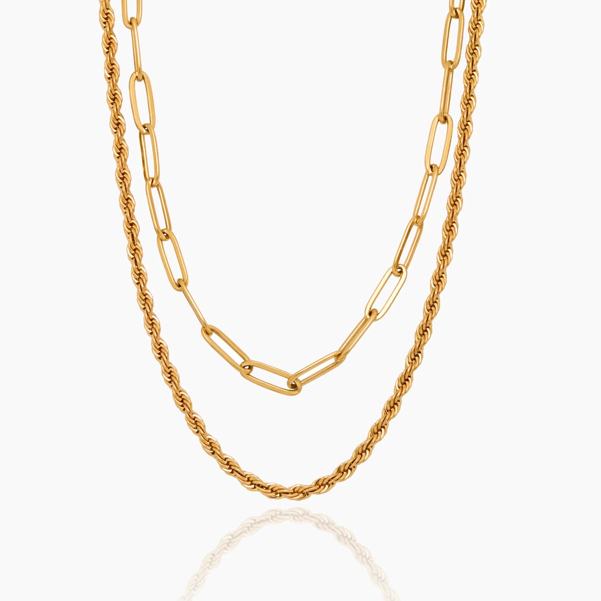 Paperclip & Drop Chain Layered Necklace