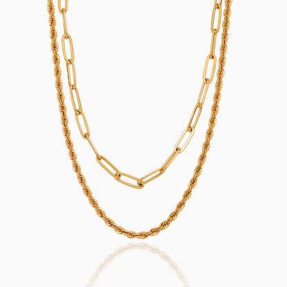 Paperclip & Drop Chain Layered Necklace