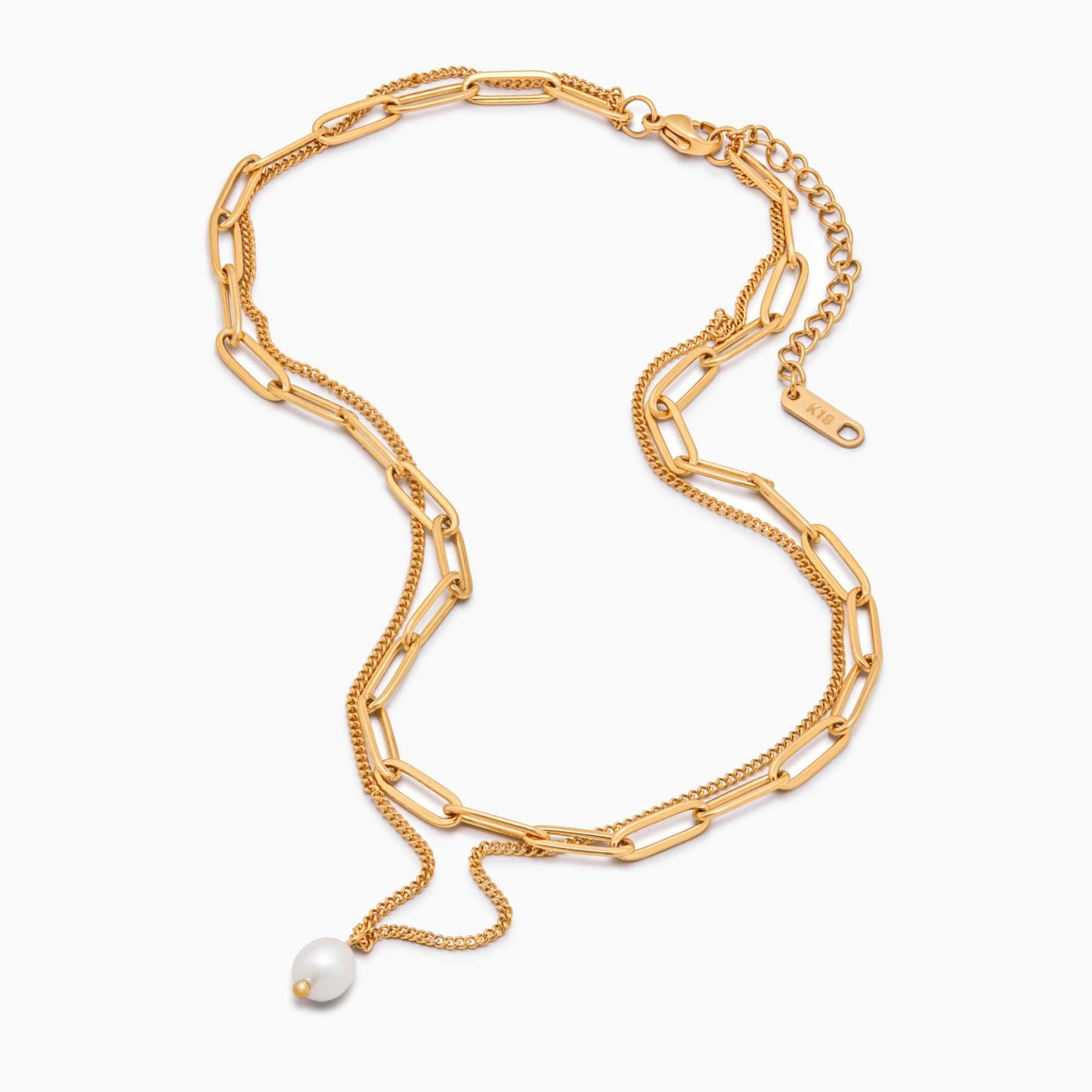 Paperclip & Pearl Drop Layered Necklace