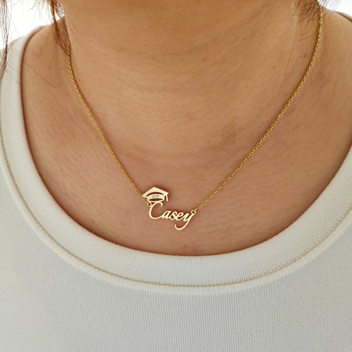 Custom 2024 Degree Cap Name Necklace