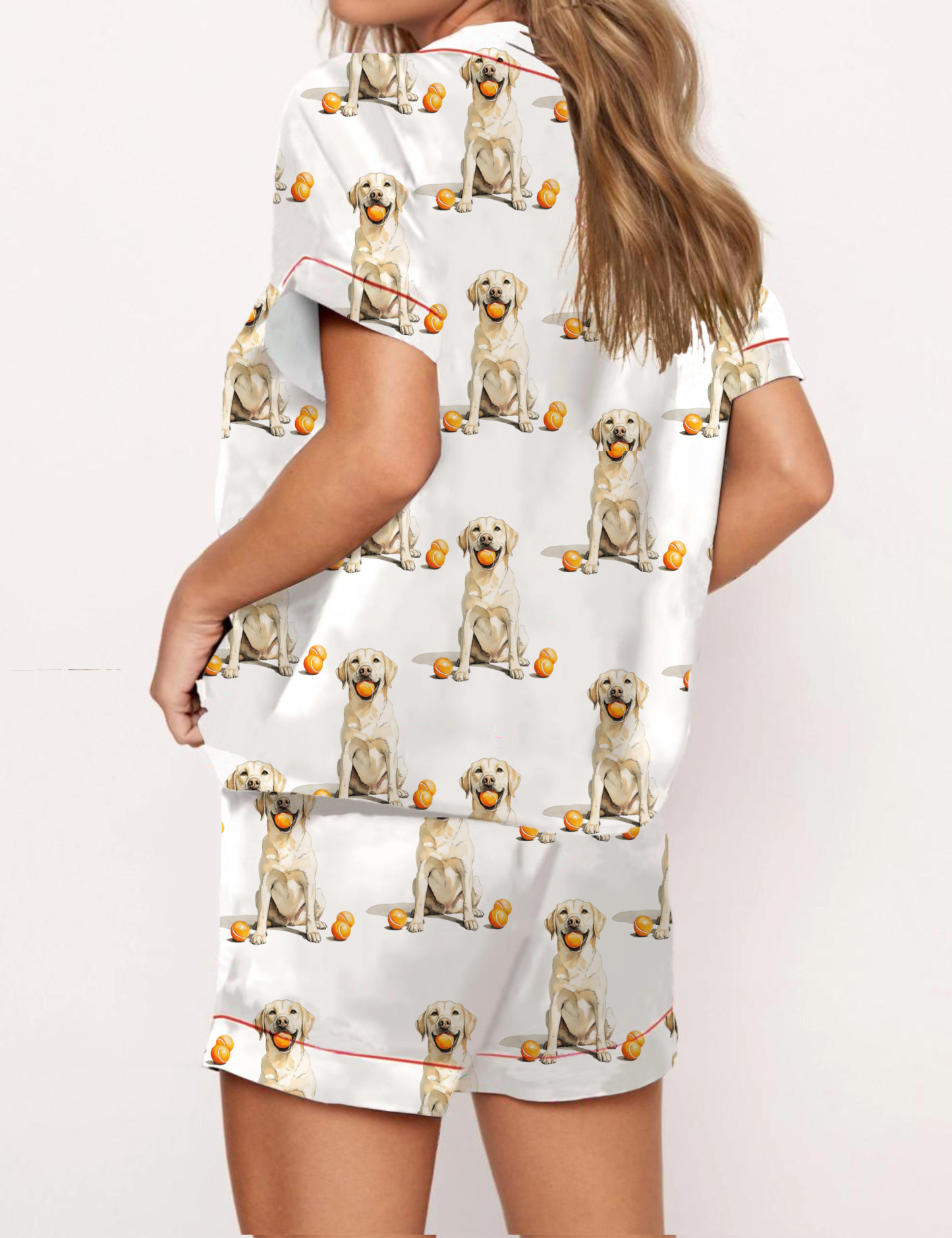 Golden Retriever Tennis Silky Satin Pajama Short Set For Women