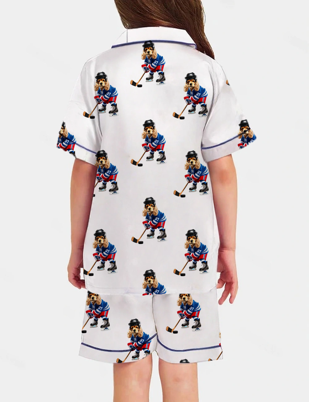 American Cocker Spaniel Ice Hockey Kid's Short Sleeve  Silky Satin Pajama Set 