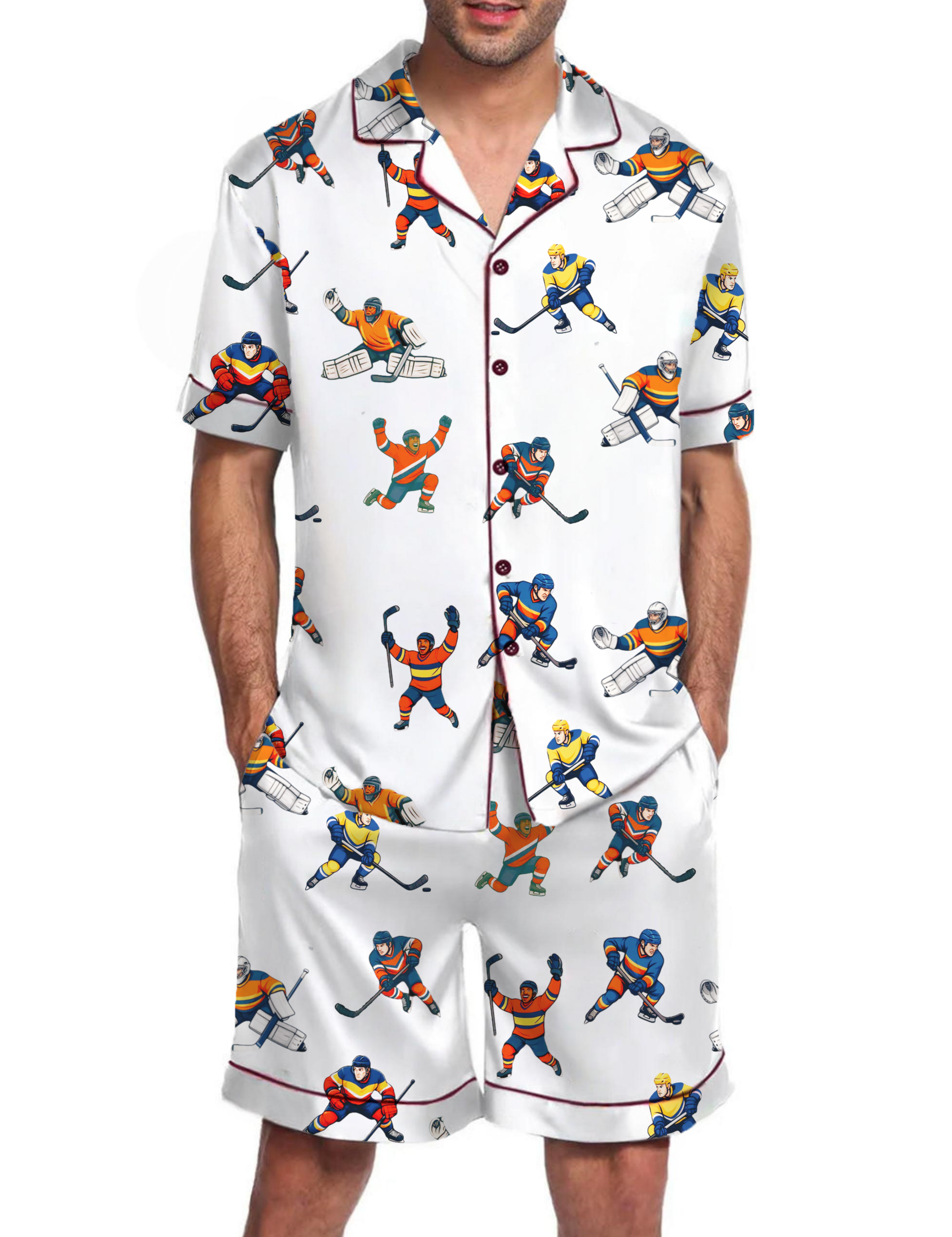 Ice Hockey Silky Satin Pajama Short Set For Man