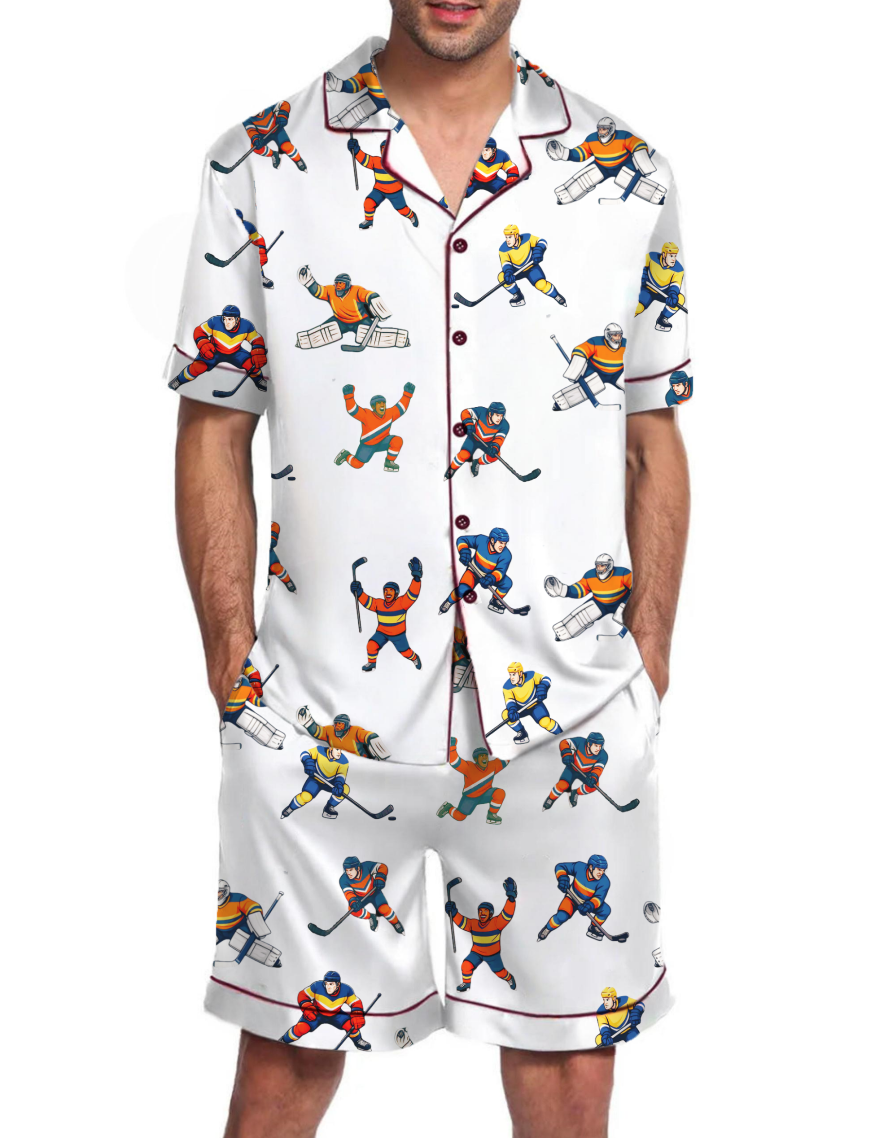 Ice Hockey Silky Satin Pajama Short Set For Man