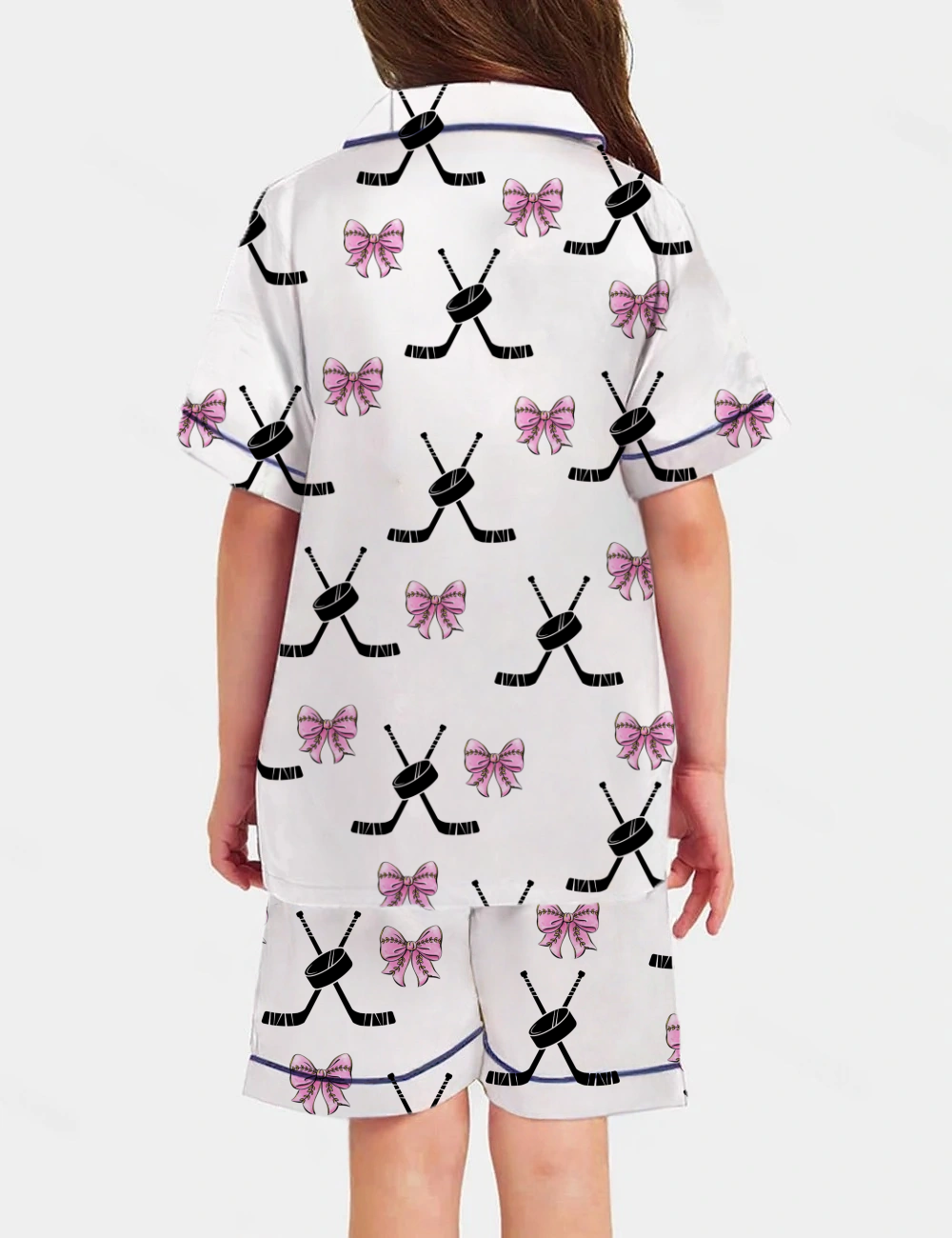Ice Hockey Kid's Short Sleeve  Silky Satin Pajama Set 