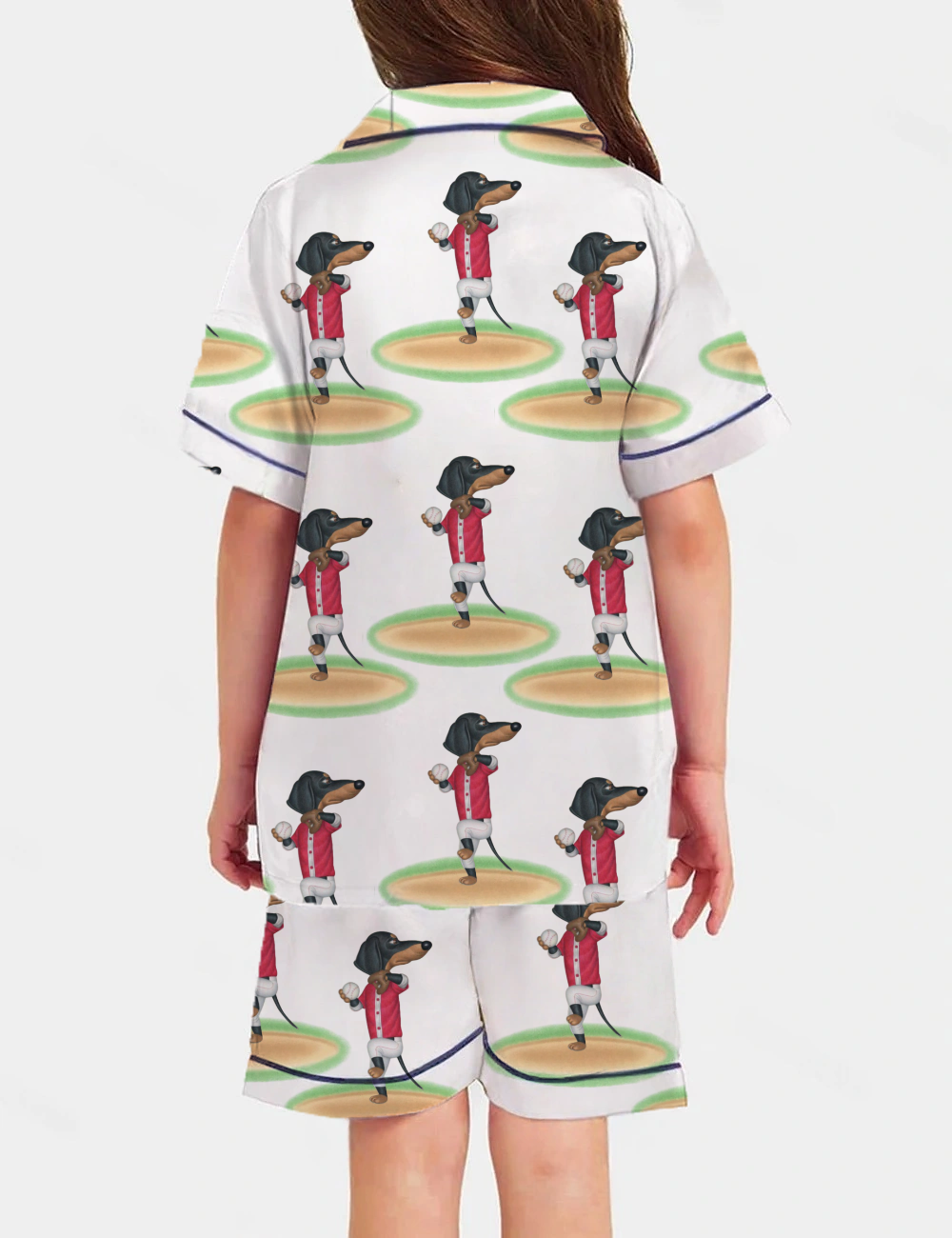 Dachshund Baseball Kid's Short Sleeve Silky Satin Pajama Set