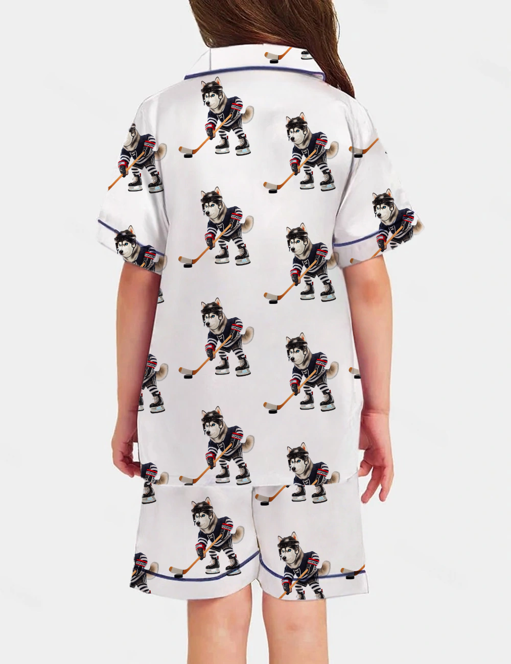Siberian Husky Ice Hockey Kid's Short Sleeve  Silky Satin Pajama Set 
