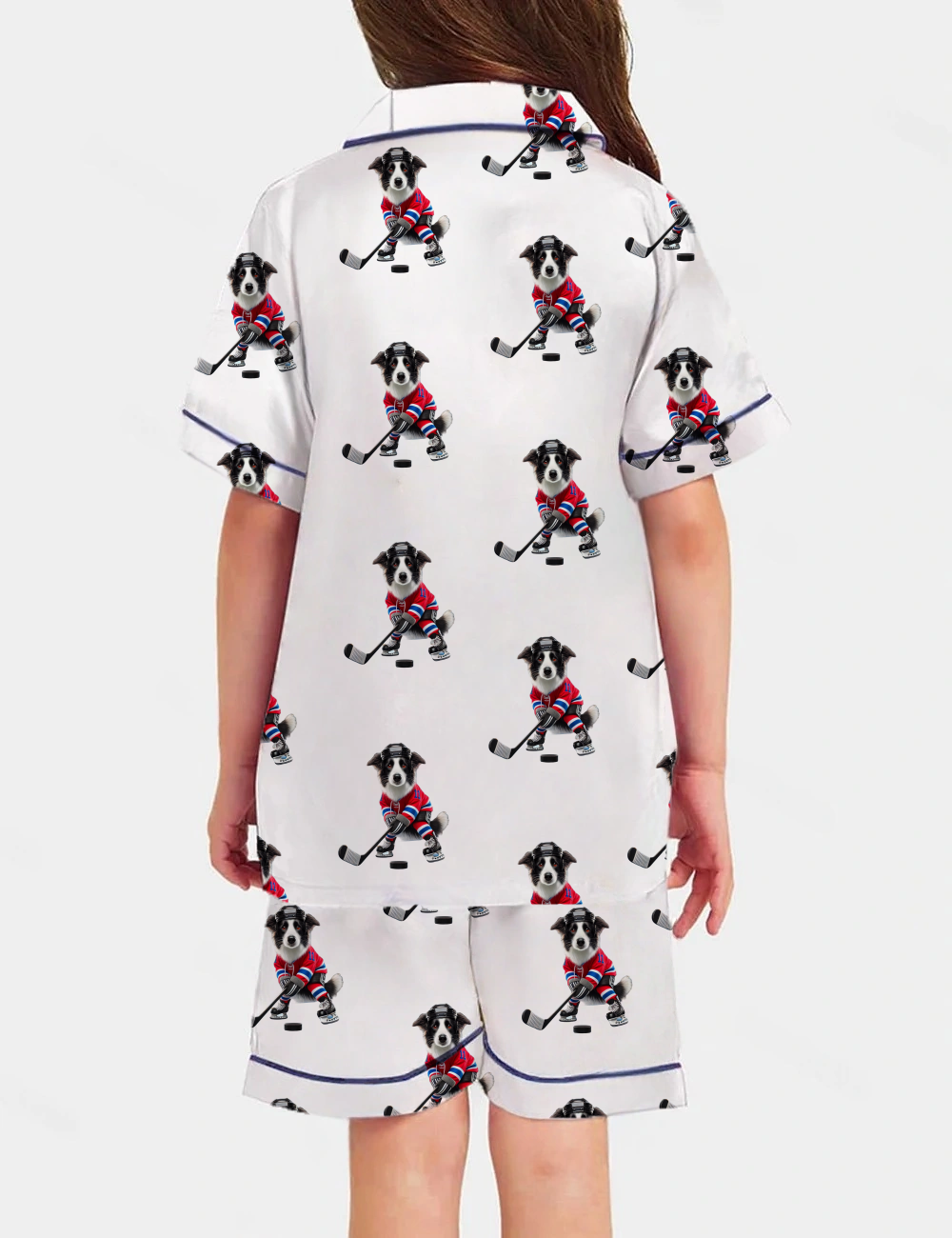 Border Collie Ice Hockey Kid's Short Sleeve  Silky Satin Pajama Set 