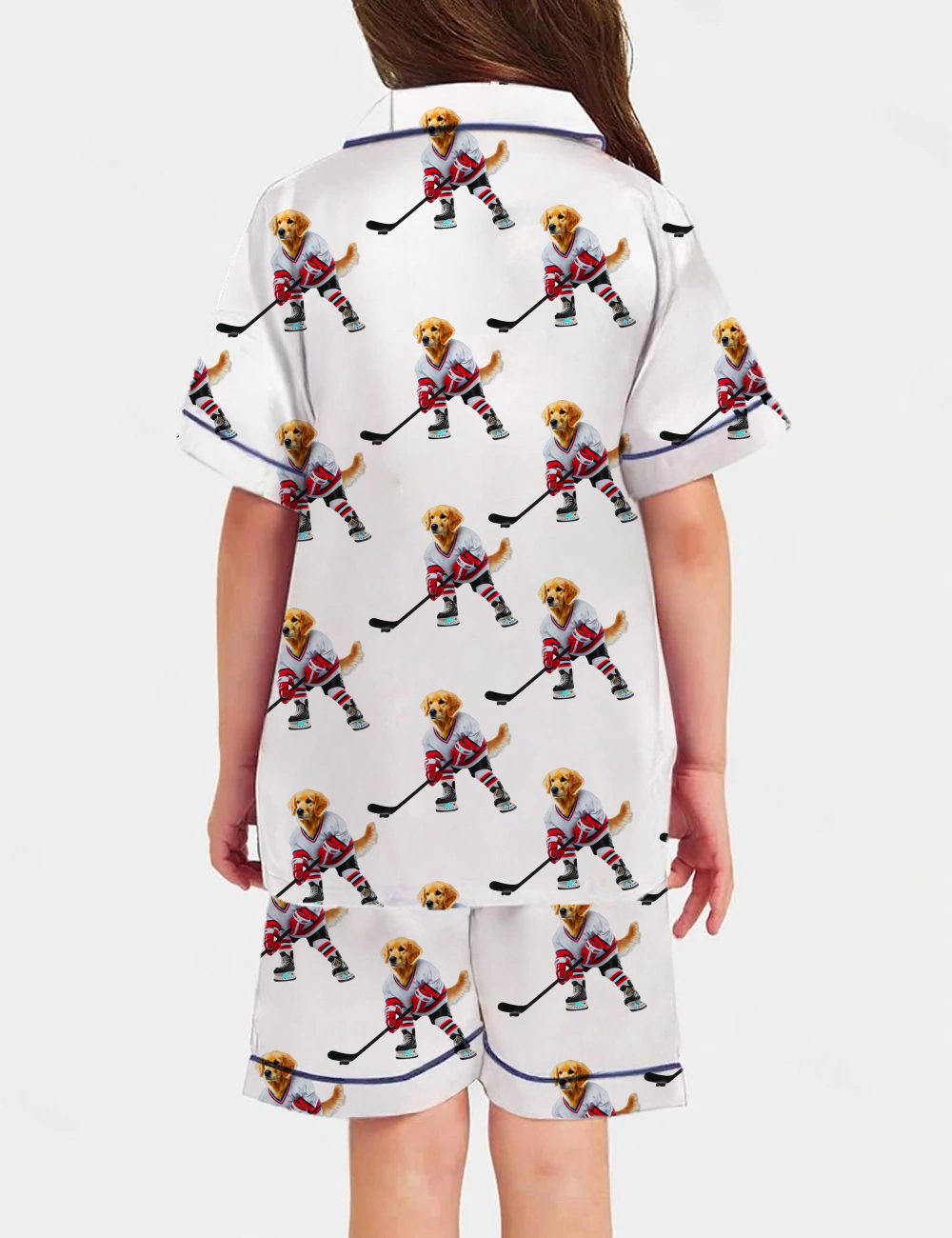 Golden Retriever Ice Hockey Kid's Short Sleeve  Silky Satin Pajama Set 