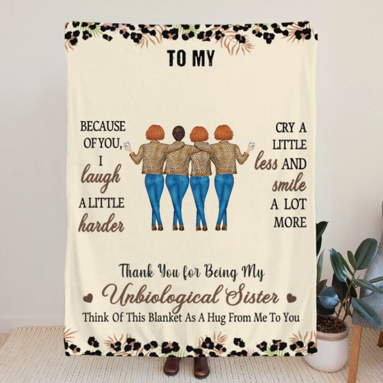 Personalized Leopard Print 2-4 Cartoon Characters Soft Throw Blanket with Name Home Decor Birthday Gift for Sisters Besties