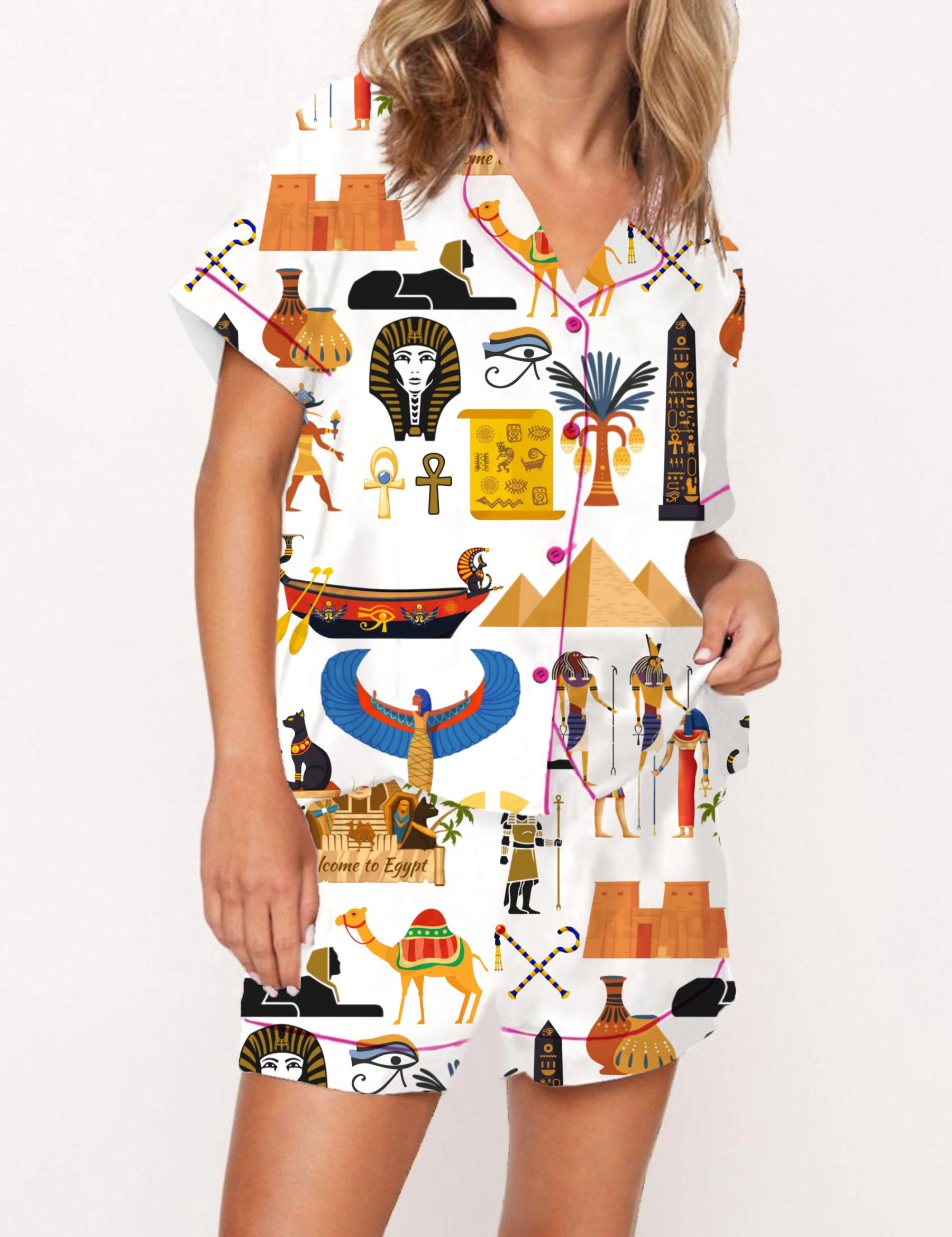 Egypt Travel Silky Satin Pajama Set For Women