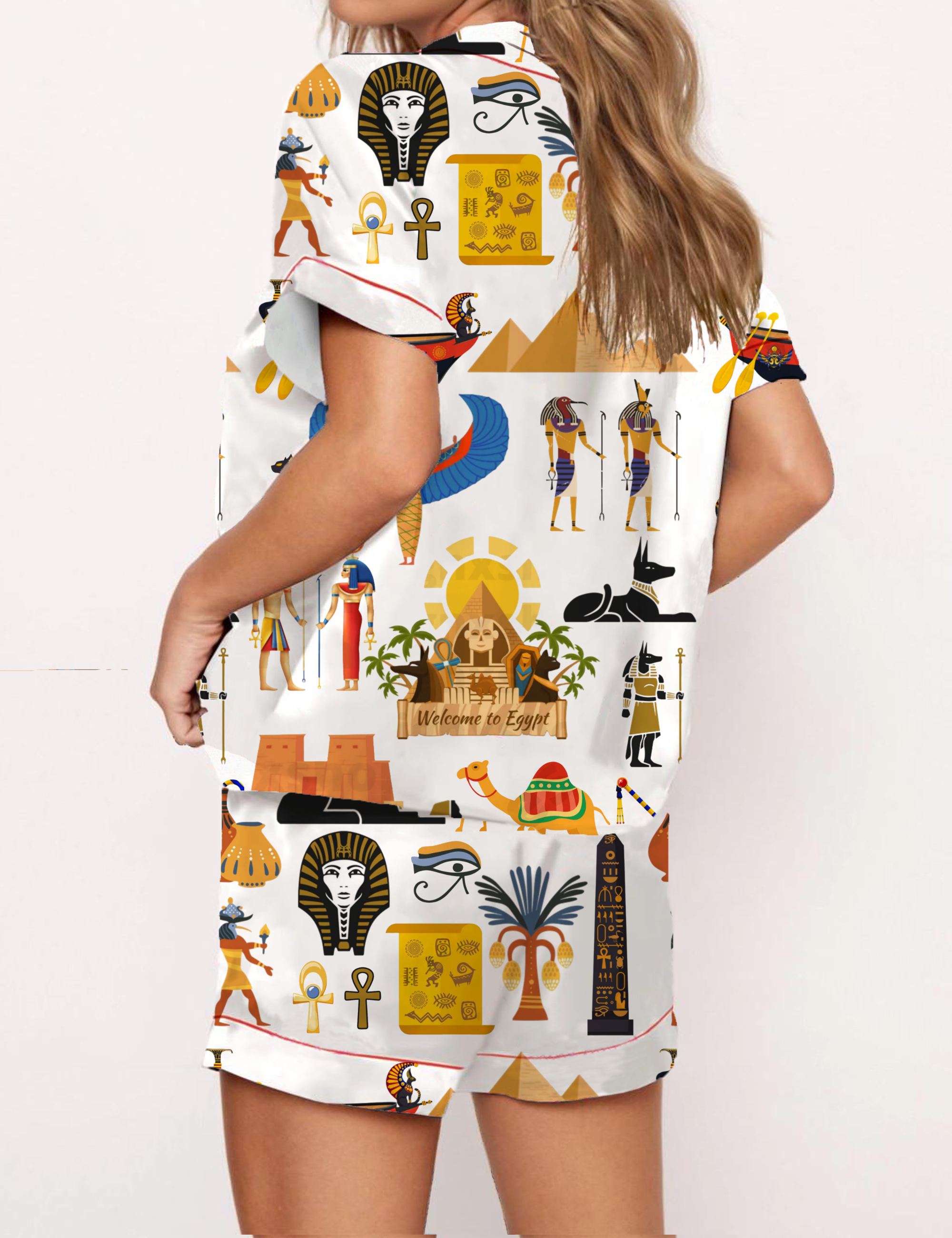 Egypt Travel Silky Satin Pajama Set For Women