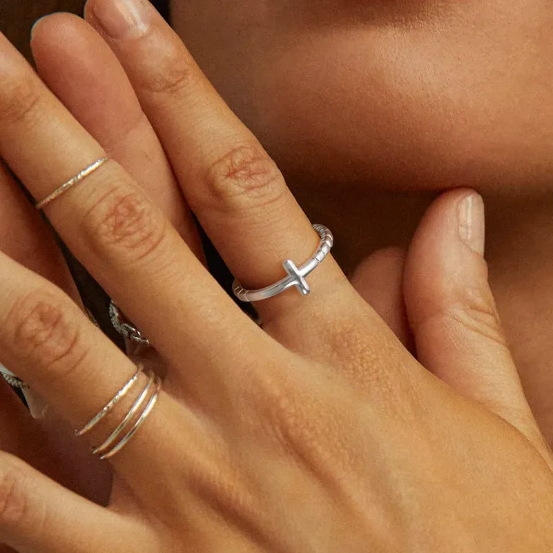 To My Daughter-Pray on it, Pray over it, Pray through it Minimalist Cross Ring