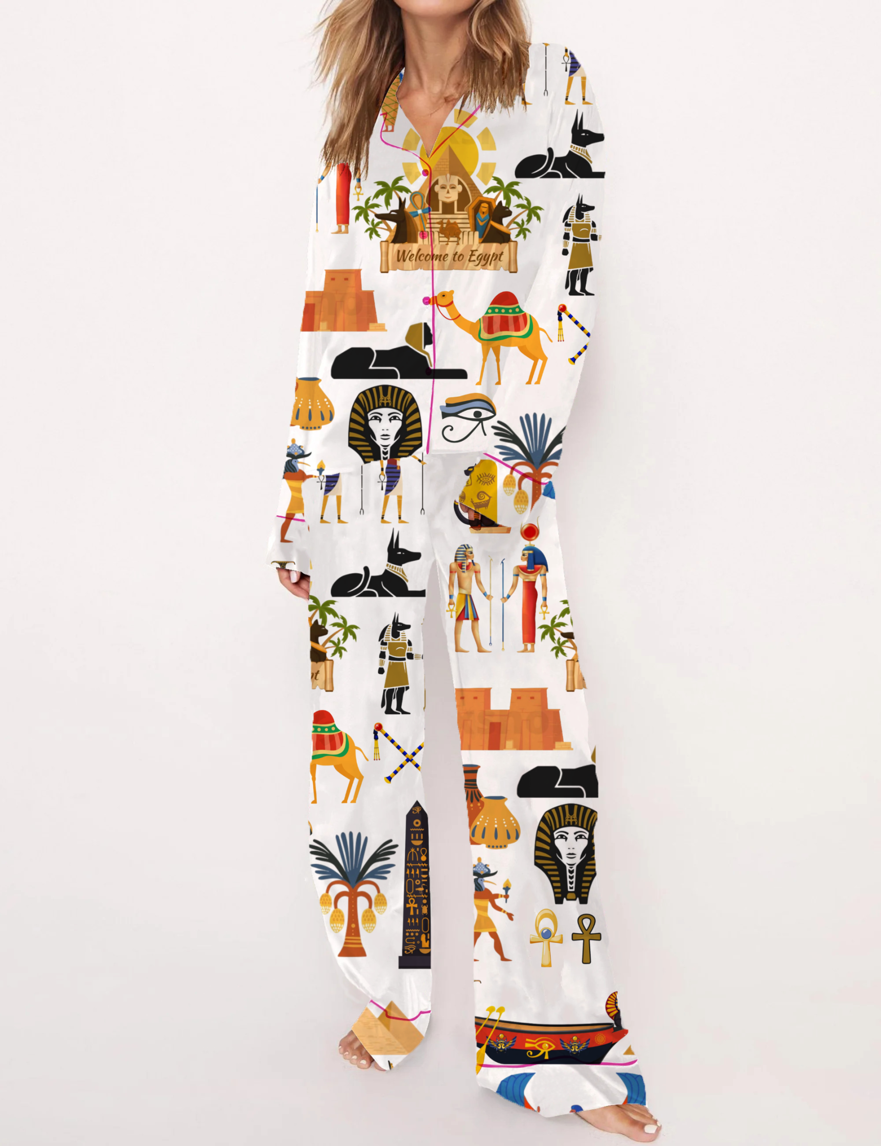 Egypt Travel Silky Satin Pajama Set For Women