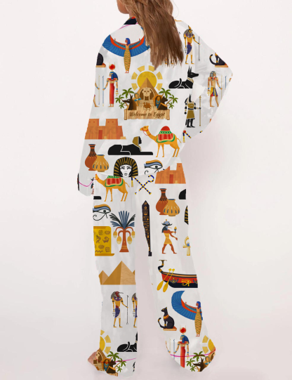 Egypt Travel Silky Satin Pajama Set For Women