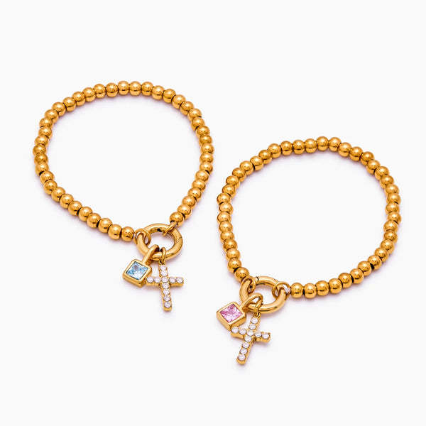 Beaded Cross Birthstone Bracelet