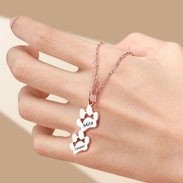 Personalized 1-5 Paws Necklace with Engraved Names Birthday Memorial Gift for Dog Cat Lover