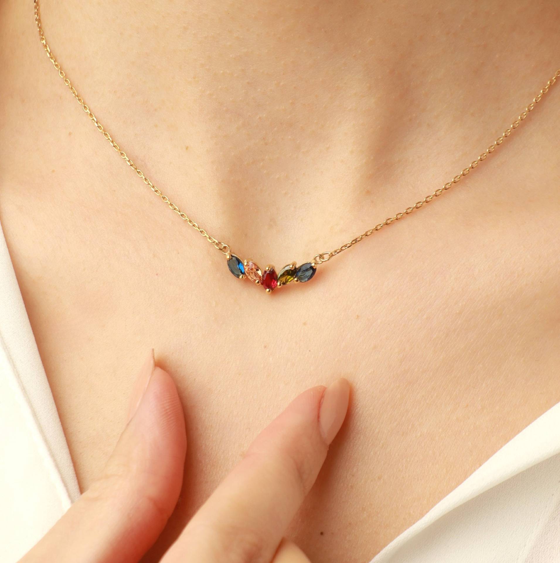 Custom 1-5 Birthstones Family Necklace