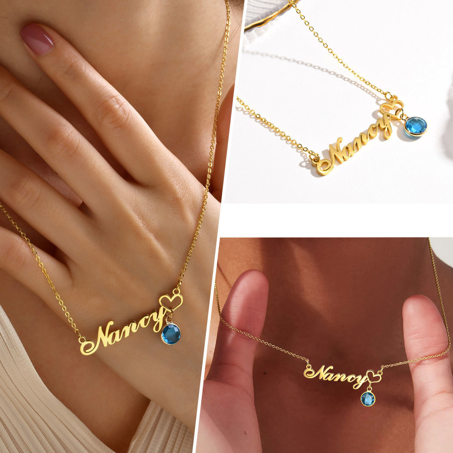 Personalized Minimalism Heart Birthstone Name Necklace Birthday Anniversary Gift for Women