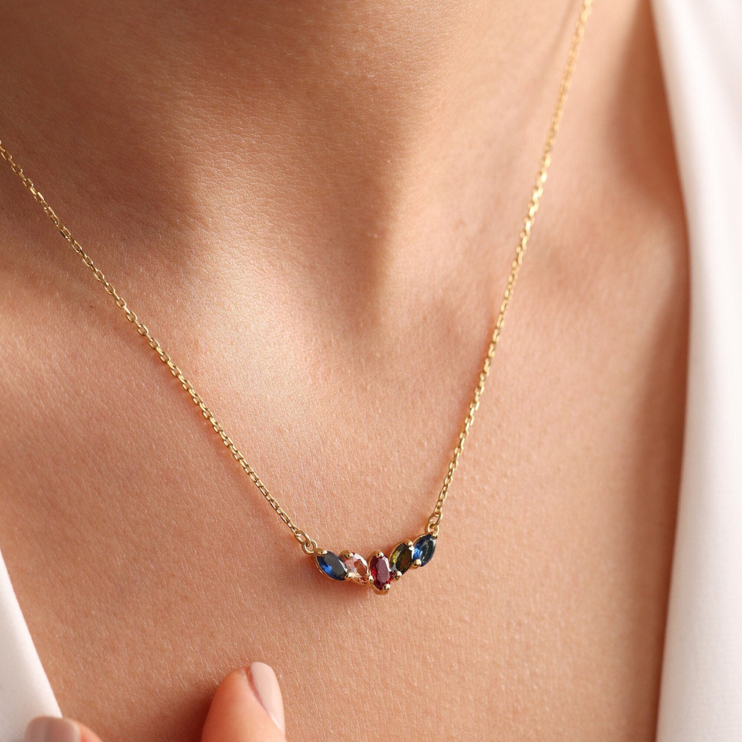 Custom 1-5 Birthstones Family Necklace