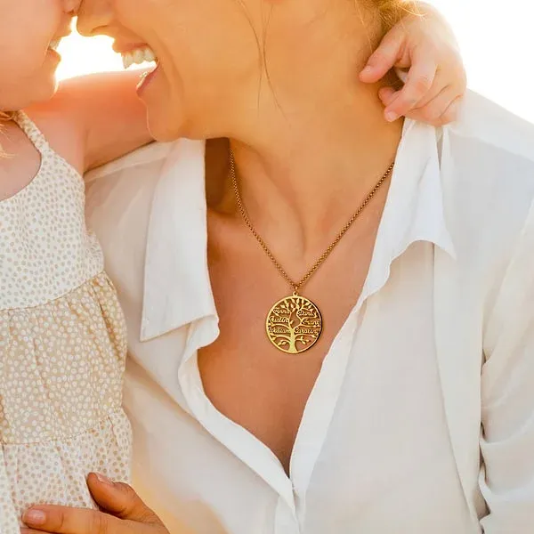 Personalized Family Tree of Life Pendant Necklace with 1-9 Names - To My Mom/Grandma Family Tree Necklace